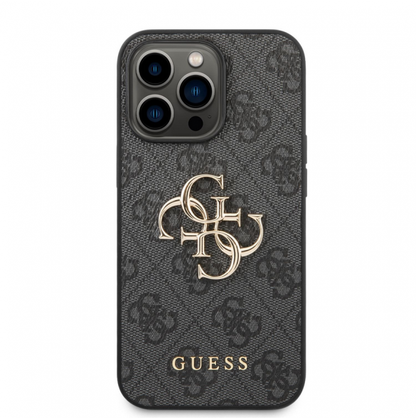 Guess PU 4G metalllogofodral för iPhone 14 Pro Grå