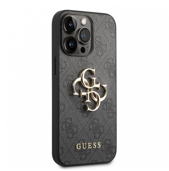 Guess PU 4G metalllogofodral för iPhone 14 Pro Grå