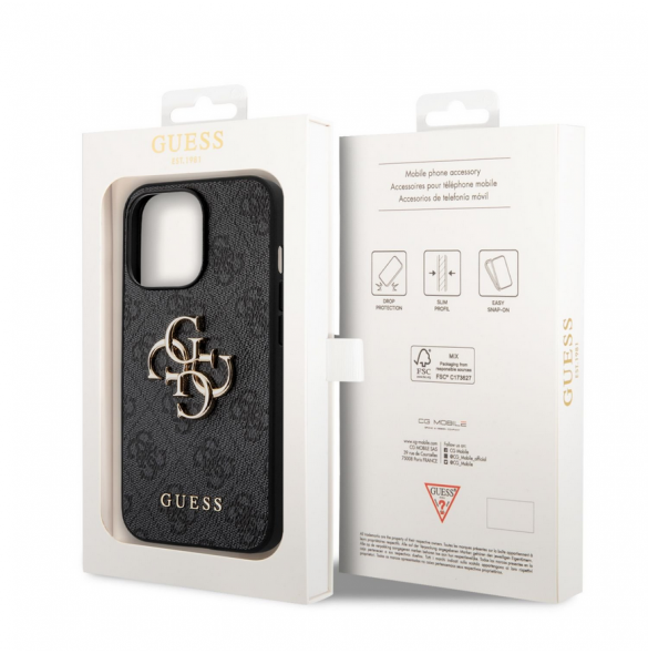 Guess PU 4G metalllogofodral för iPhone 14 Pro Grå