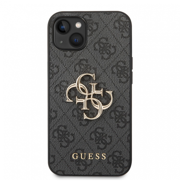 Guess PU 4G metalllogofodral för iPhone 14 Plus Grå