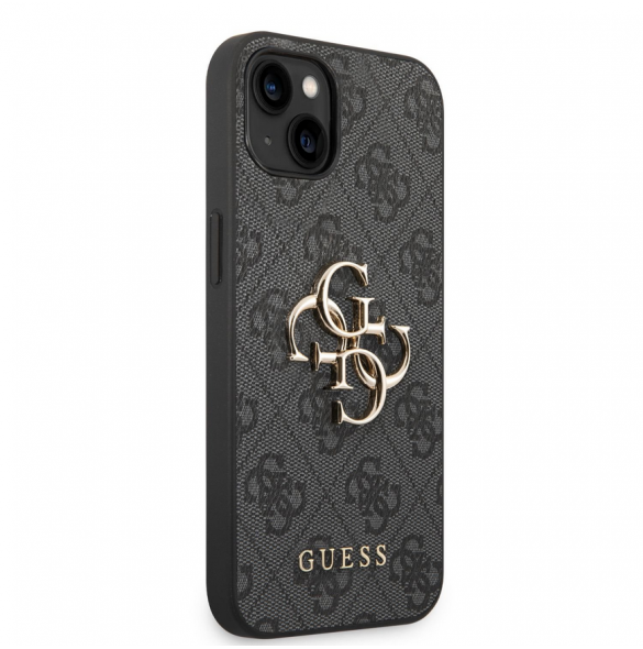 Guess PU 4G metalllogofodral för iPhone 14 Plus Grå