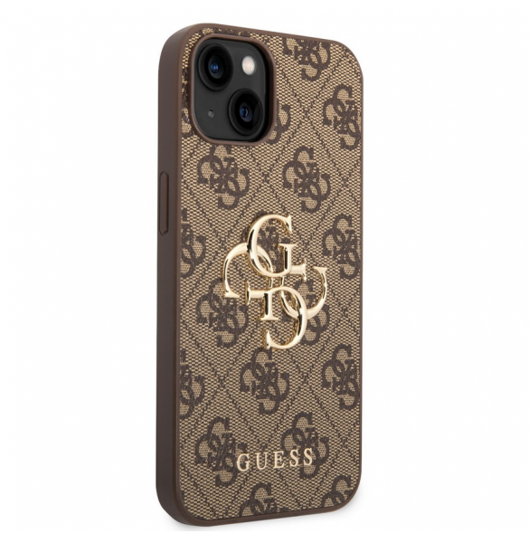 Guess PU 4G metalllogofodral för iPhone 14 Brun