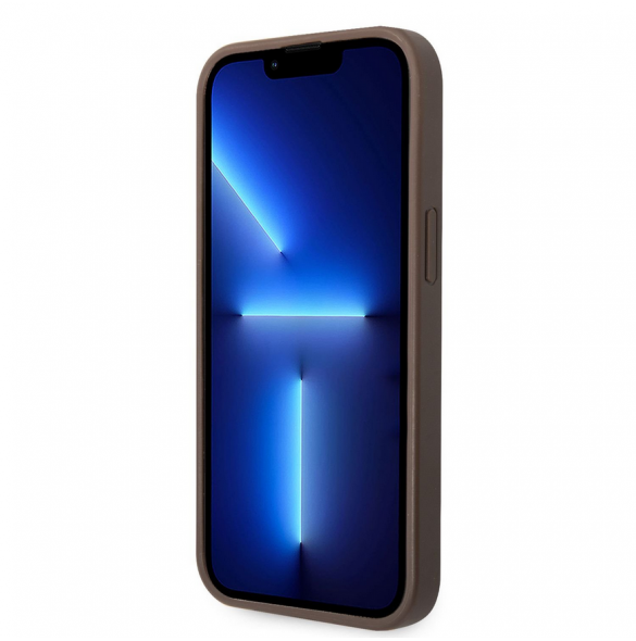 Guess PU 4G metalllogofodral för iPhone 14 Brun