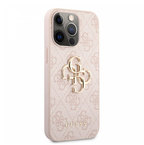Guess PU 4G metalllogofodral för iPhone 13 Pro Pink