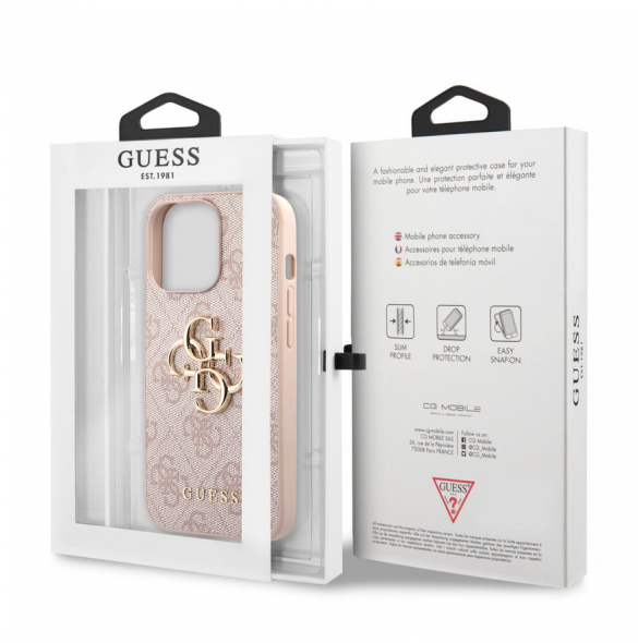 Guess PU 4G metalllogofodral för iPhone 13 Pro Max Rosa