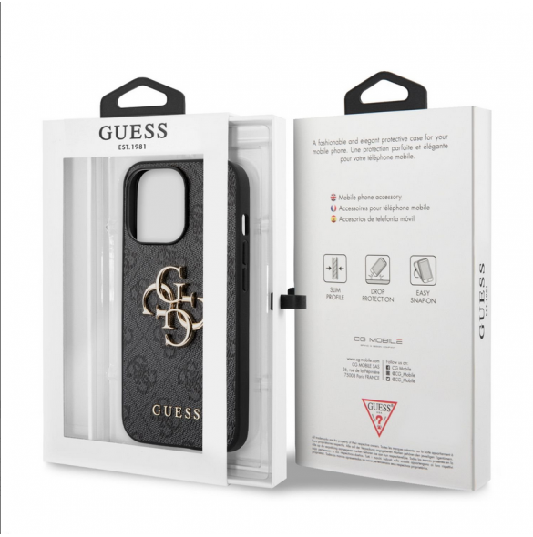 Guess PU 4G metalllogofodral för iPhone 13 Pro Grå