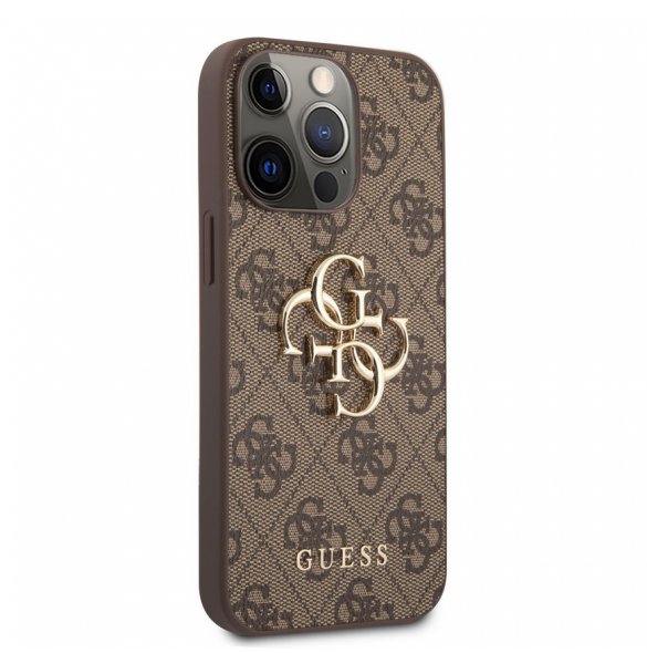 Guess PU 4G metalllogofodral för iPhone 13 Pro Brown