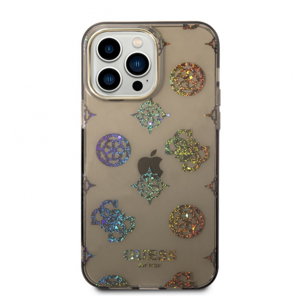 Guess PC/TPU Peony Glitter Fodral för iPhone 14 Pro Max Svart