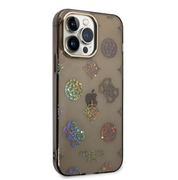 Guess PC/TPU Peony Glitter Fodral för iPhone 14 Pro Max Svart