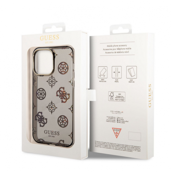 Guess PC/TPU Peony Glitter Fodral för iPhone 14 Pro Max Svart