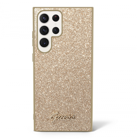 Guess PC/TPU Glitter Flakes metalllogofodral till Samsung Galaxy S23 Ultra Gold