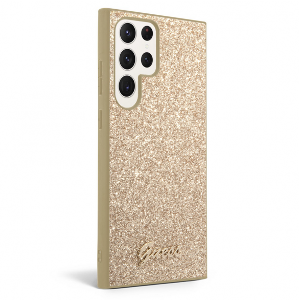 Guess PC/TPU Glitter Flakes metalllogofodral till Samsung Galaxy S23 Ultra Gold