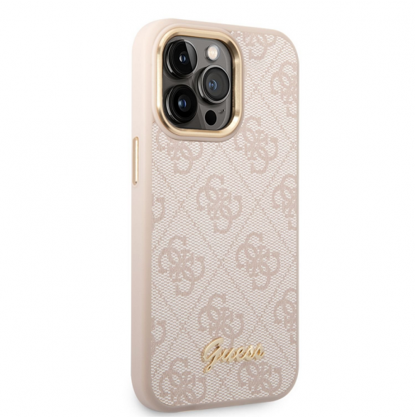 Guess PC/TPU 4G Metal Camera Outline Case för iPhone 14 Pro Pink