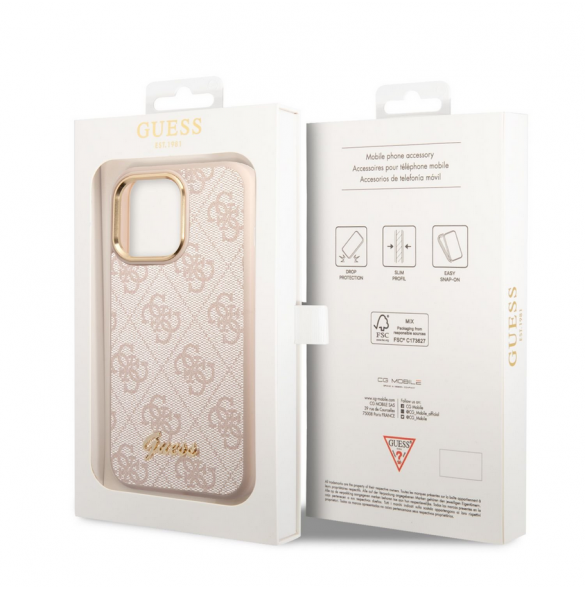 Guess PC/TPU 4G Metal Camera Outline Case för iPhone 14 Pro Pink