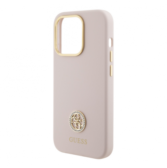 Guess Liquid Silicone 4G Strass Metal Logotypfodral till iPhone 15 Pro Pink