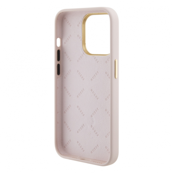 Guess Liquid Silicone 4G Strass Metal Logotypfodral till iPhone 15 Pro Pink