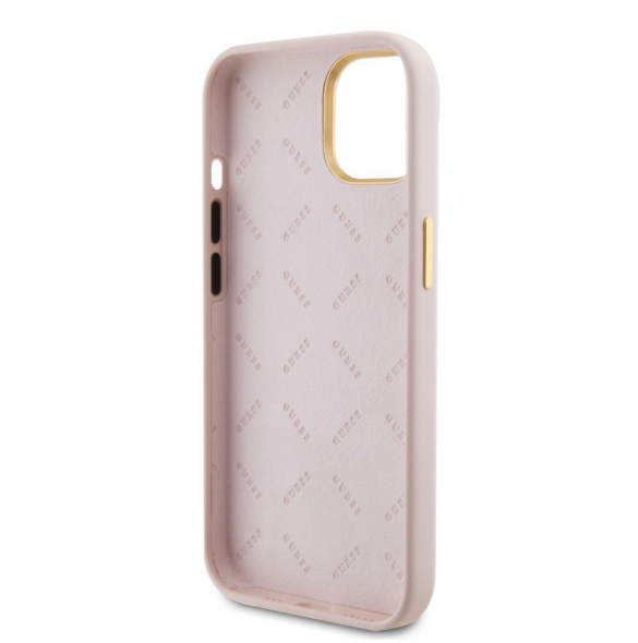 Guess Liquid Silicone 4G Strass Metal Logotypfodral till iPhone 15 Rosa