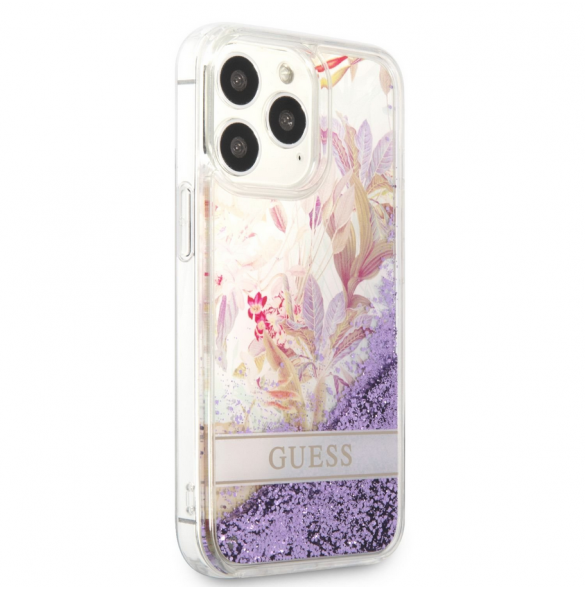 Guess Liquid Glitter Flower Fodral till iPhone 13 Pro Purple