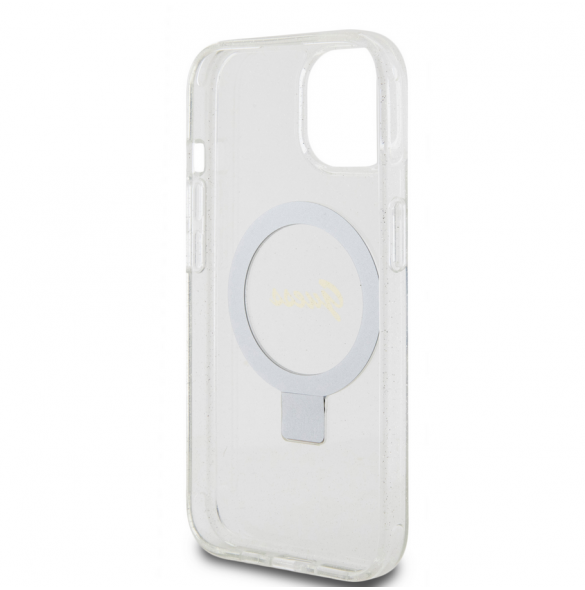 Guess IML Ring Stand Glitter MagSafe Fodral för iPhone 15 Transparent
