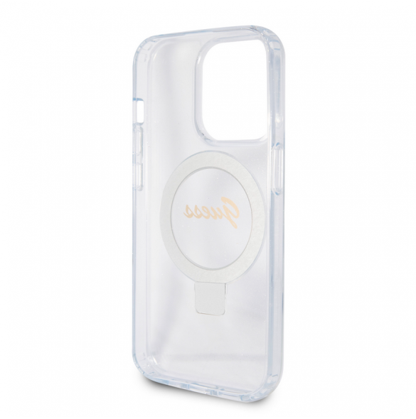 Guess IML Ring Stand Glitter MagSafe Fodral för iPhone 15 Pro Transparent