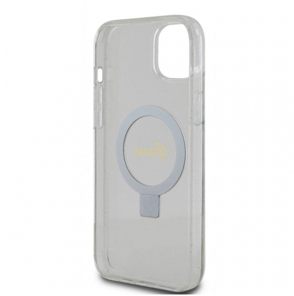 Guess IML Ring Stand Glitter MagSafe Fodral för iPhone 15 Plus Transparent
