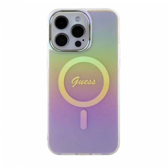 Guess IML Iridescent Script MagSafe Fodral för iPhone 15 Pro Pink