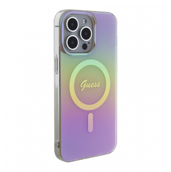 Guess IML Iridescent Script MagSafe Fodral för iPhone 15 Pro Pink