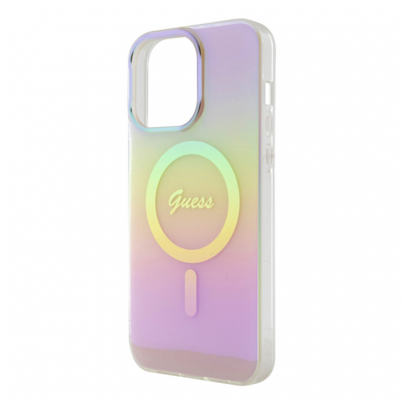 Guess IML Iridescent Script MagSafe Fodral för iPhone 15 Pro Pink