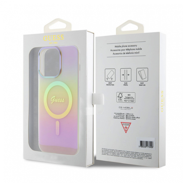 Guess IML Iridescent Script MagSafe Fodral för iPhone 15 Pro Pink