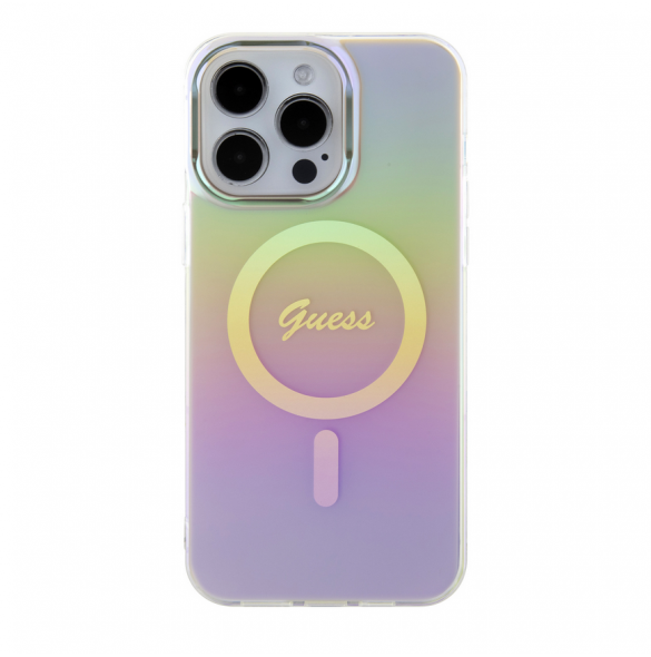 Guess IML Iridescent Script MagSafe Fodral för iPhone 15 Pro Max Rosa