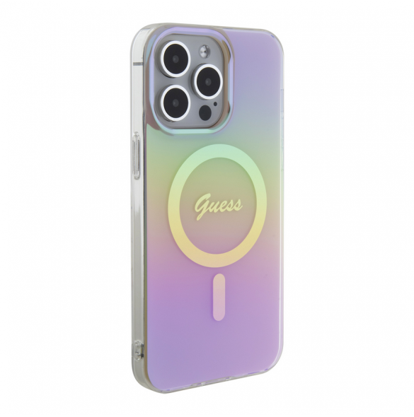 Guess IML Iridescent Script MagSafe Fodral för iPhone 15 Pro Max Rosa
