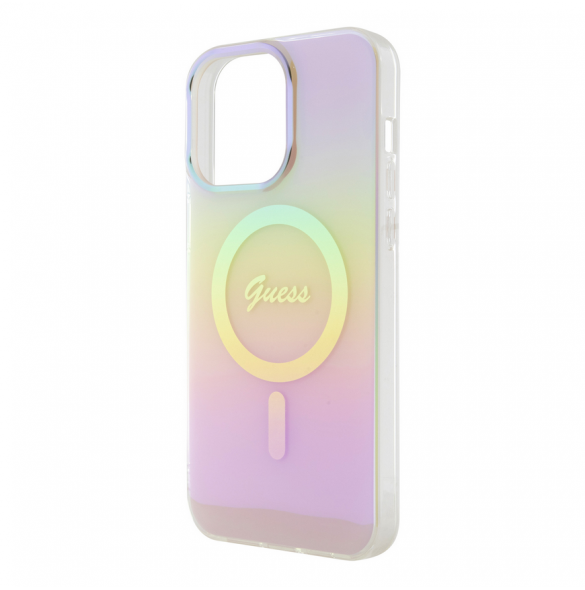 Guess IML Iridescent Script MagSafe Fodral för iPhone 15 Pro Max Rosa