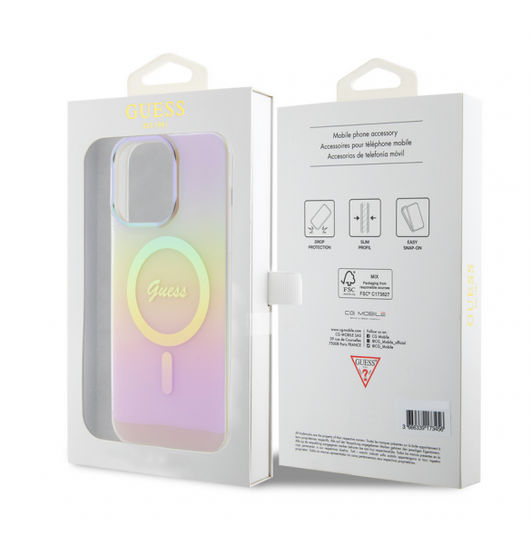 Guess IML Iridescent Script MagSafe Fodral för iPhone 15 Pro Max Rosa