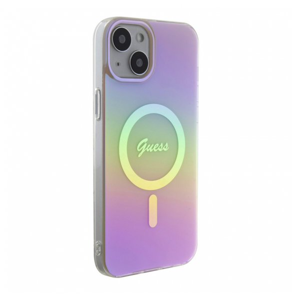 Guess IML Iridescent Script MagSafe Fodral för iPhone 15 Rosa