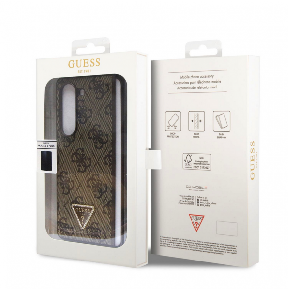 Guess 4G PU Lädertriangelfodral till Samsung Galaxy Z Fold 5 Brun