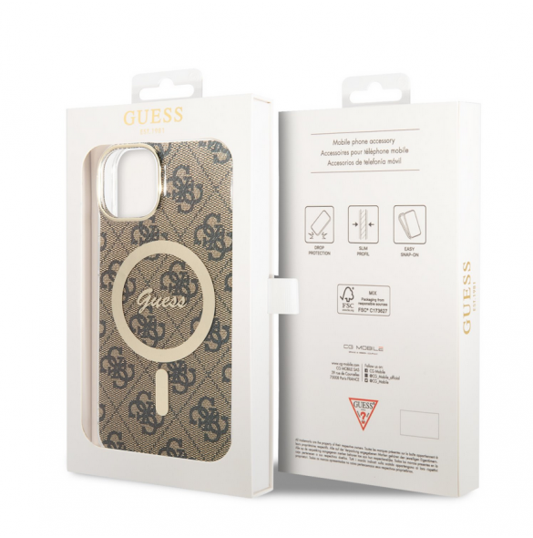 Guess 4G IML MagSafe Fodral för iPhone 14 Brun