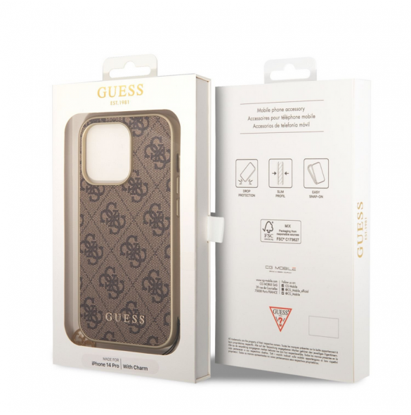 Guess 4G Charms-fodral till iPhone 14 Pro Brun