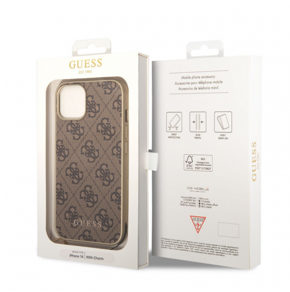 Guess 4G Charms-fodral till iPhone 14 Brun