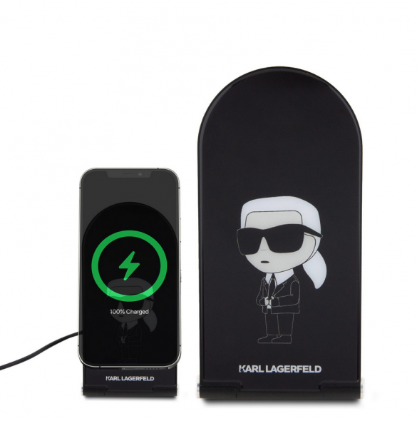 Karl Lagerfeld Aluminium Desktop Trådlös Magnetisk Laddare 2in1 Ikonic NFT Svart