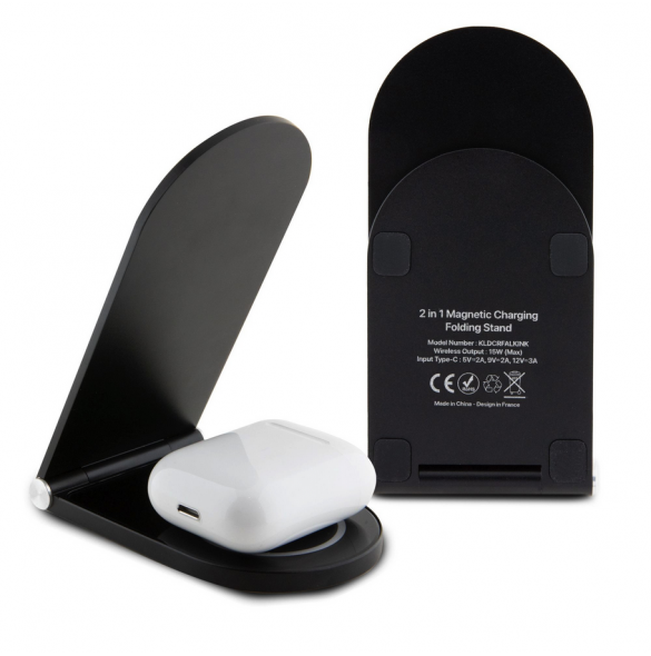 Karl Lagerfeld Aluminium Desktop Trådlös Magnetisk Laddare 2in1 Ikonic NFT Svart