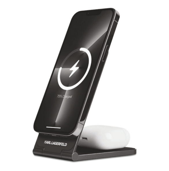 Karl Lagerfeld Aluminium Desktop Trådlös Magnetisk Laddare 2in1 Ikonic NFT Svart