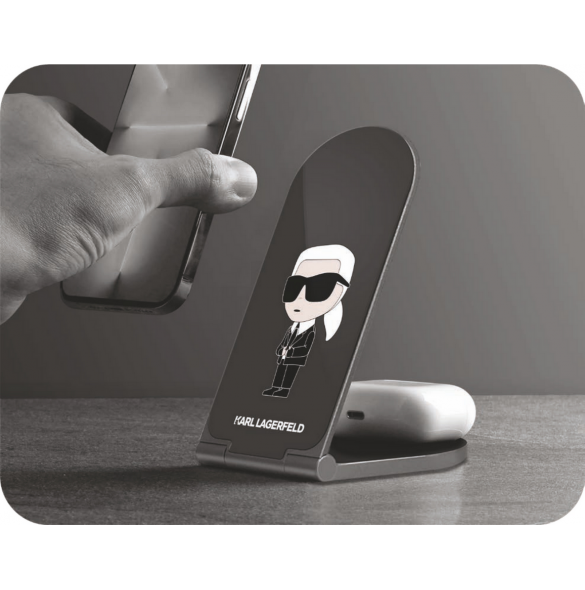 Karl Lagerfeld Aluminium Desktop Trådlös Magnetisk Laddare 2in1 Ikonic NFT Svart