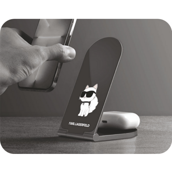 Karl Lagerfeld Aluminium Desktop Trådlös Magnetisk Laddare 2in1 Choupette NFT Svart