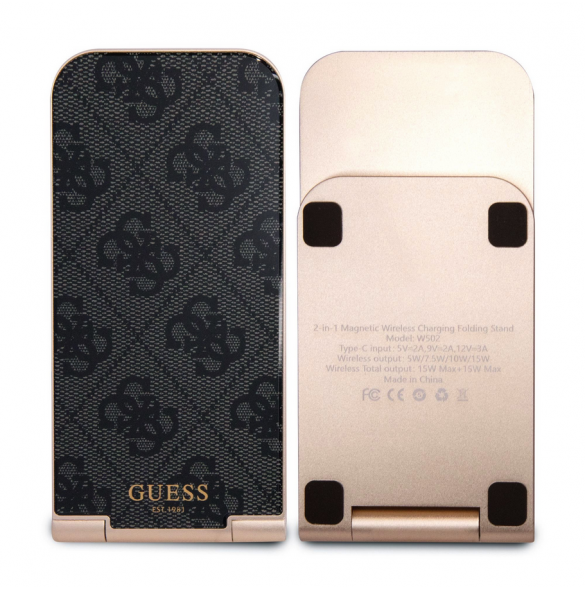 Guess Aluminium Desktop Trådlös Magnetisk Laddare 2in1 4G Mönster Svart