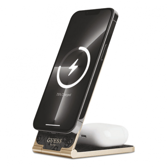 Guess Aluminium Desktop Trådlös Magnetisk Laddare 2in1 4G Mönster Svart