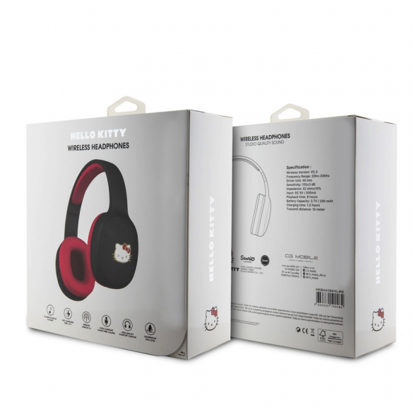 Hello Kitty Bicolor Kitty Metallhuvud Logotyp Bluetooth stereohörlurar Svart