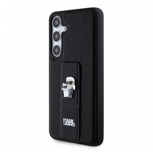 Karl Lagerfeld Saffiano Grip Stand Metall Logotyp Bakskal till Samsung Galaxy S24+ Svart