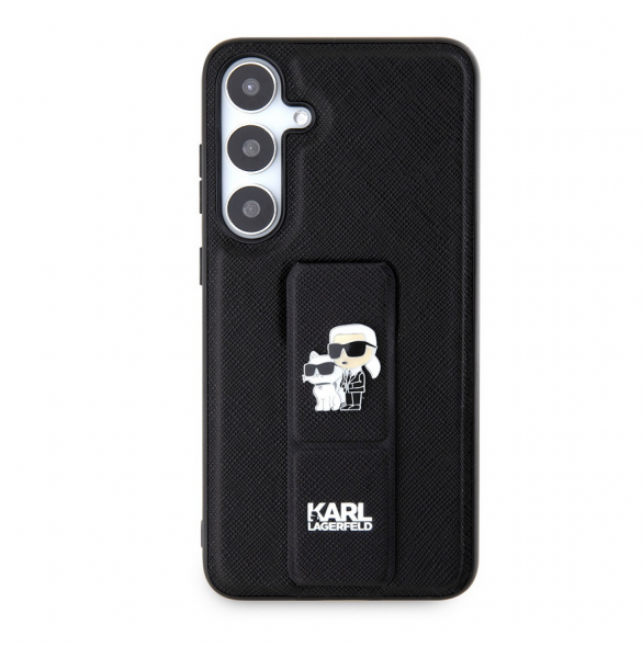 Karl Lagerfeld Saffiano Grip Stand Metall Logotyp Bakskal till Samsung Galaxy S24+ Svart