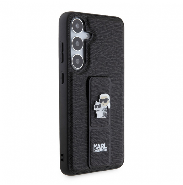 Karl Lagerfeld Saffiano Grip Stand Metall Logotyp Bakskal till Samsung Galaxy S24+ Svart