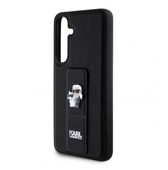 Karl Lagerfeld Saffiano Grip Stand Metall Logotyp Bakskal till Samsung Galaxy S24+ Svart